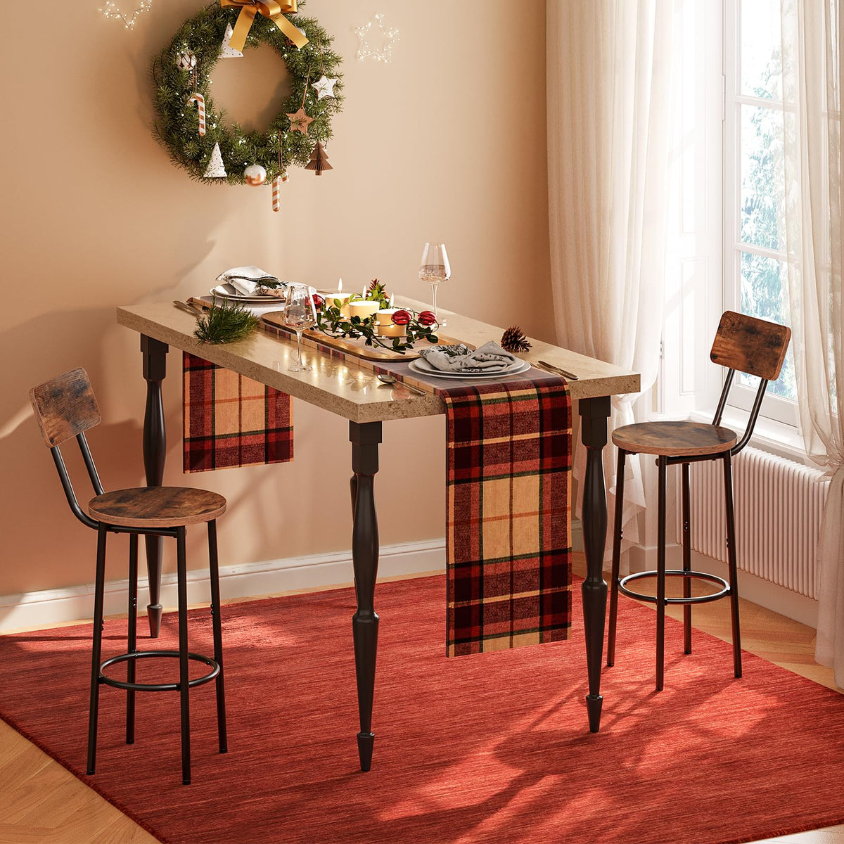 HOOBRO Round Bar Stools with Backrest / 2PICS