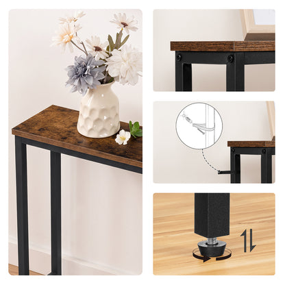 HOOBRO Narrow Console Table with Charging Station, 200 cm Behind Sofa Table, Long Hallway Table, Slim Console Table for Hallway, Bedroom, Living Room, Rustic Brown and Black