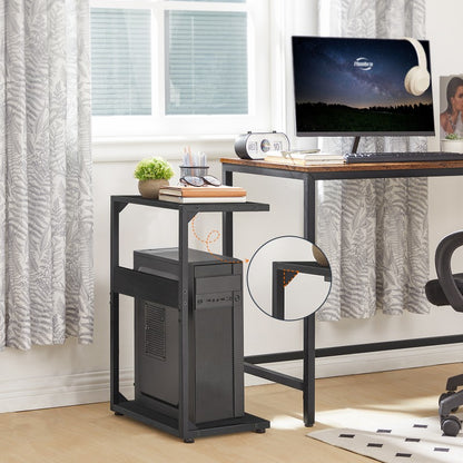 HOOBRO HOOBRO 2 Tier Computer Tower Stand, Tower Stand Wheels, Mobile Wooden Computer workspace for home office - in use