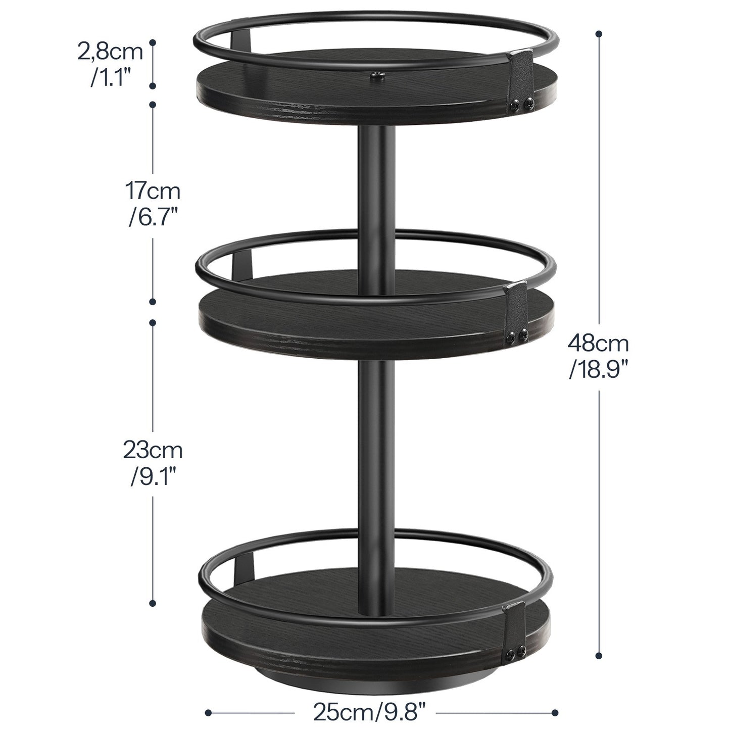 HOOBRO 3-Tier Rotating Spice Rack, Lazy Susan Organizer, Turntable Spice Rack, Vertical Storage Organizer, for Kitchen Countertop, Vanity, Dining Table, Black EBB09TL01