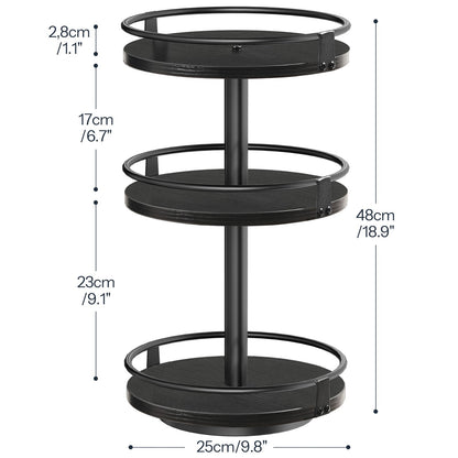 HOOBRO 3-Tier Rotating Spice Rack, Lazy Susan Organizer, Turntable Spice Rack, Vertical Storage Organizer, for Kitchen Countertop, Vanity, Dining Table, Black EBB09TL01