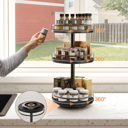 HOOBRO 3-Tier Rotating Spice Rack, Lazy Susan Organizer, Turntable Spice Rack, Vertical Storage Organizer, for Kitchen Countertop, Vanity, Dining Table, Black EBB09TL01