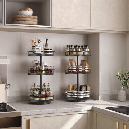 HOOBRO 3-Tier Rotating Spice Rack, Lazy Susan Organizer, Turntable Spice Rack, Vertical Storage Organizer, for Kitchen Countertop, Vanity, Dining Table, Black EBB09TL01