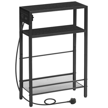 HOOBRO Slim Side Table with Charging Station, Narrow Bedside Table for Small Spaces, 3-Tier End Table with USB Ports and Power Outlet