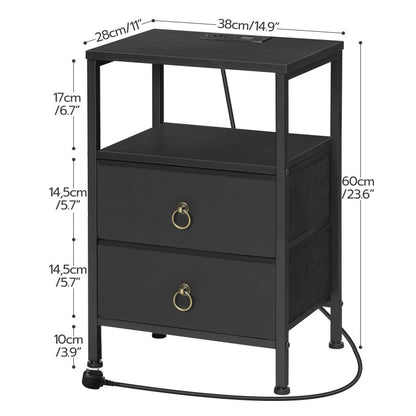 HOOBRO Bedside Table with Charging Station, Side Table with 2 USB Ports and Outlet, End Tables with 2 Fabric Drawers, Nightstand for Small Spaces