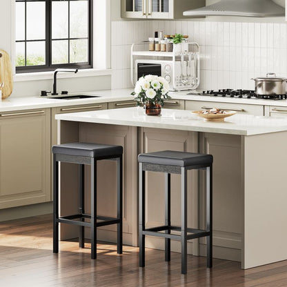 HOOBRO PU Upholstery Bar Stools Set of 2, 63 cm Breakfast Stools, Bar Chairs, Kitchen Stools with Footrests, for Kitchen, Living Room, Dining Room, Cafe, Counter