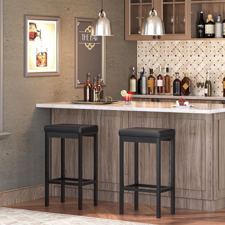 HOOBRO PU Upholstery Bar Stools Set of 2, 63 cm Breakfast Stools, Bar Chairs, Kitchen Stools with Footrests, for Kitchen, Living Room, Dining Room, Cafe, Counter