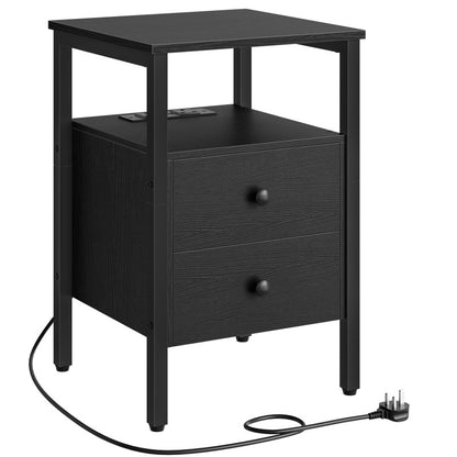 HOOBRO Bedside Table with Charging Station, Side Table with 2 Drawers, Wooden End Table with 2 USB Ports and 2 Sockets, Nightstand for Living Room, Bedroom