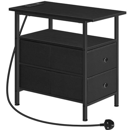 HOOBRO Narrow Bedside Table with Charging Station, with 2 Non-Woven Drawers, Slim Side Table with USB Ports and Power Outlets, Narrow Side Table for Small Spaces