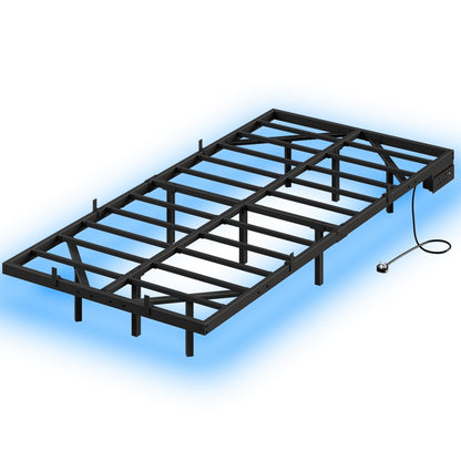 HOOBRO 3ft Single Bed Frame with Charging Station and LED Lights, 90 x 190 cm Floating Bed Frame with Heavy-Duty Metal Platform, No Box Springs Needed, Noise-Free