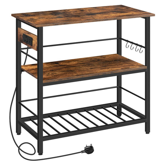 HOOBRO Kitchen Island with Storage, 3 Tier Coffee Station and Microwave Stand, Kitchen Island Table with Power Outlet, for Home, Dining Room