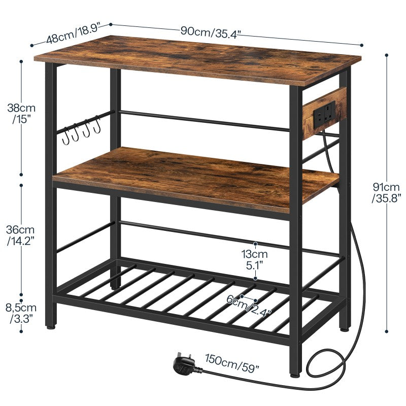 HOOBRO Kitchen Island with Storage, 3 Tier Coffee Station and Microwave Stand, Kitchen Island Table with Power Outlet, for Home, Dining Room