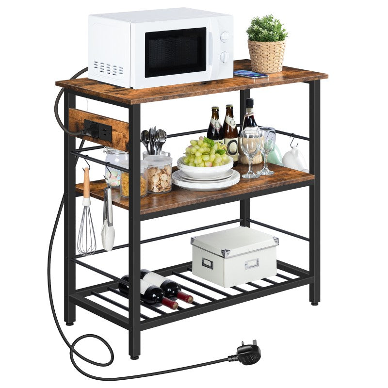 HOOBRO Kitchen Island with Storage, 3 Tier Coffee Station and Microwave Stand, Kitchen Island Table with Power Outlet, for Home, Dining Room