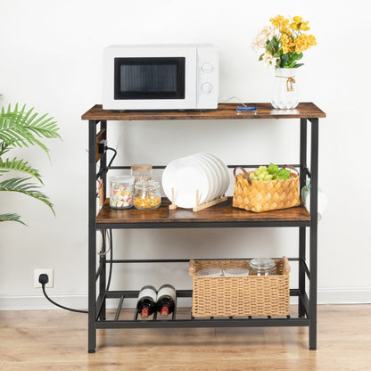 HOOBRO Kitchen Island with Storage, 3 Tier Coffee Station and Microwave Stand, Kitchen Island Table with Power Outlet, for Home, Dining Room