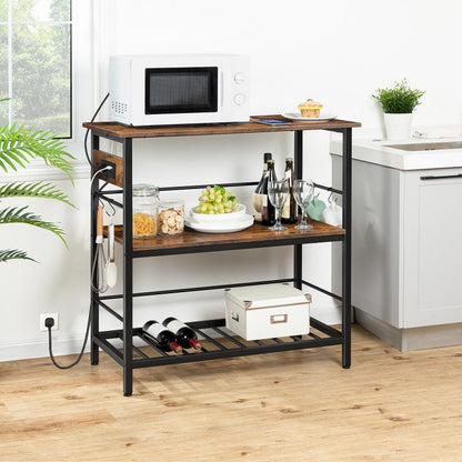 HOOBRO Kitchen Island with Storage, 3 Tier Coffee Station and Microwave Stand, Kitchen Island Table with Power Outlet, for Home, Dining Room