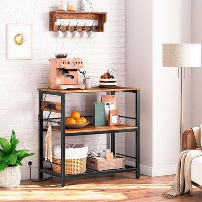 HOOBRO Kitchen Island with Storage, 3 Tier Coffee Station and Microwave Stand, Kitchen Island Table with Power Outlet, for Home, Dining Room