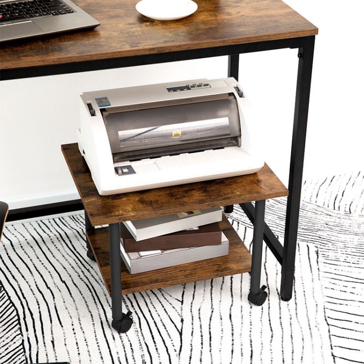 HOOBRO Printer Stand, 2-Tier Industrial Under Desk Printer Cart with Shelf, Mobile Heavy Duty Storage Rack on Wheels for Home, Office