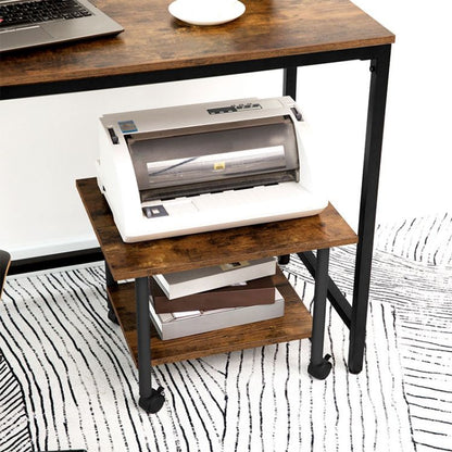 HOOBRO Printer Stand, 2-Tier Industrial Under Desk Printer Cart with Shelf, Mobile Heavy Duty Storage Rack on Wheels for Home, Office