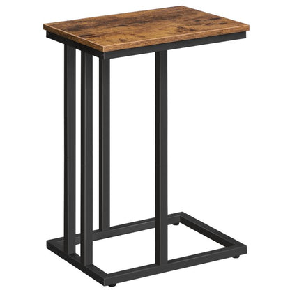 HOOBRO Side Table C Shaped, Sofa End Table, Laptop Coffee Snack Table, for Small Space, Living Room, Bedroom, Slim, Narrow, Tall, Wood Look Accent Furniture with Metal Frame