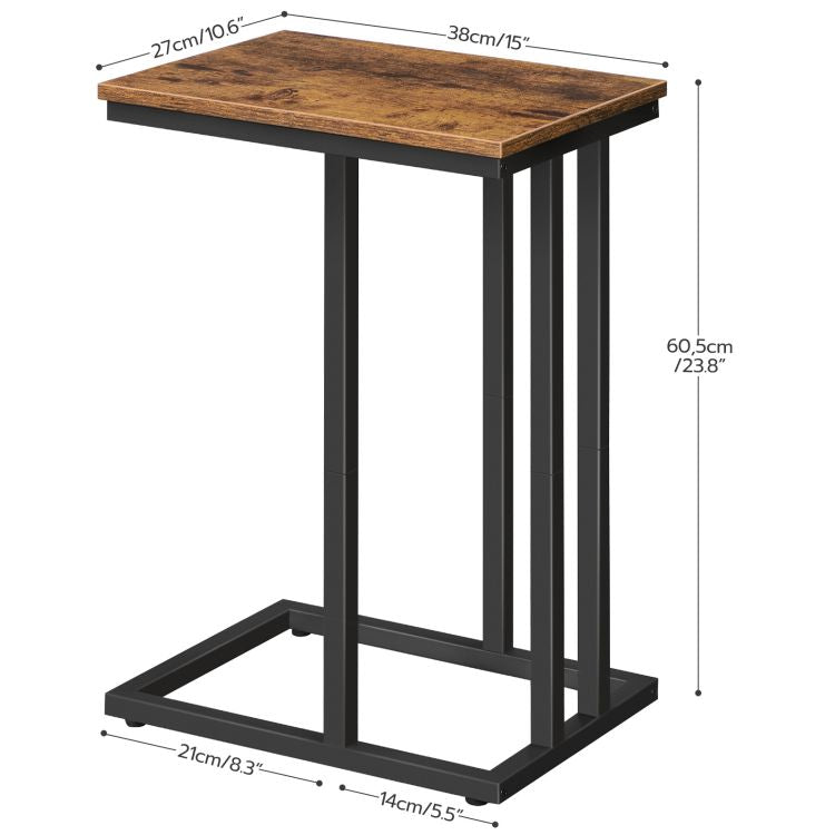 HOOBRO Side Table C Shaped, Sofa End Table, Laptop Coffee Snack Table, for Small Space, Living Room, Bedroom, Slim, Narrow, Tall, Wood Look Accent Furniture with Metal Frame