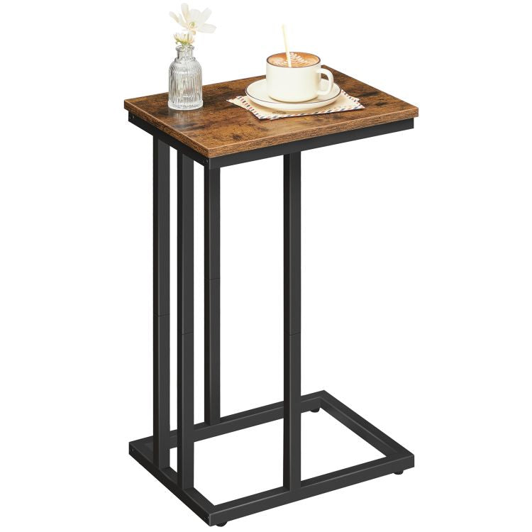HOOBRO Side Table C Shaped, Sofa End Table, Laptop Coffee Snack Table, for Small Space, Living Room, Bedroom, Slim, Narrow, Tall, Wood Look Accent Furniture with Metal Frame