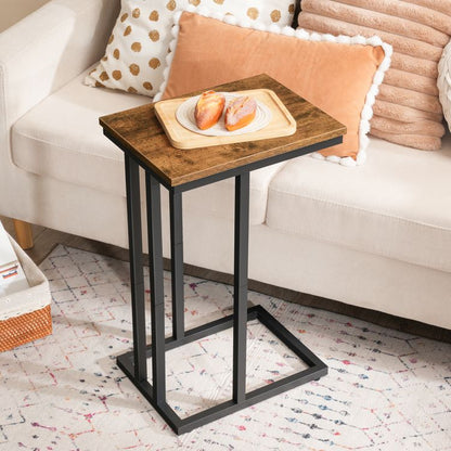 HOOBRO Side Table C Shaped, Sofa End Table, Laptop Coffee Snack Table, for Small Space, Living Room, Bedroom, Slim, Narrow, Tall, Wood Look Accent Furniture with Metal Frame