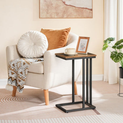 HOOBRO Side Table C Shaped, Sofa End Table, Laptop Coffee Snack Table, for Small Space, Living Room, Bedroom, Slim, Narrow, Tall, Wood Look Accent Furniture with Metal Frame