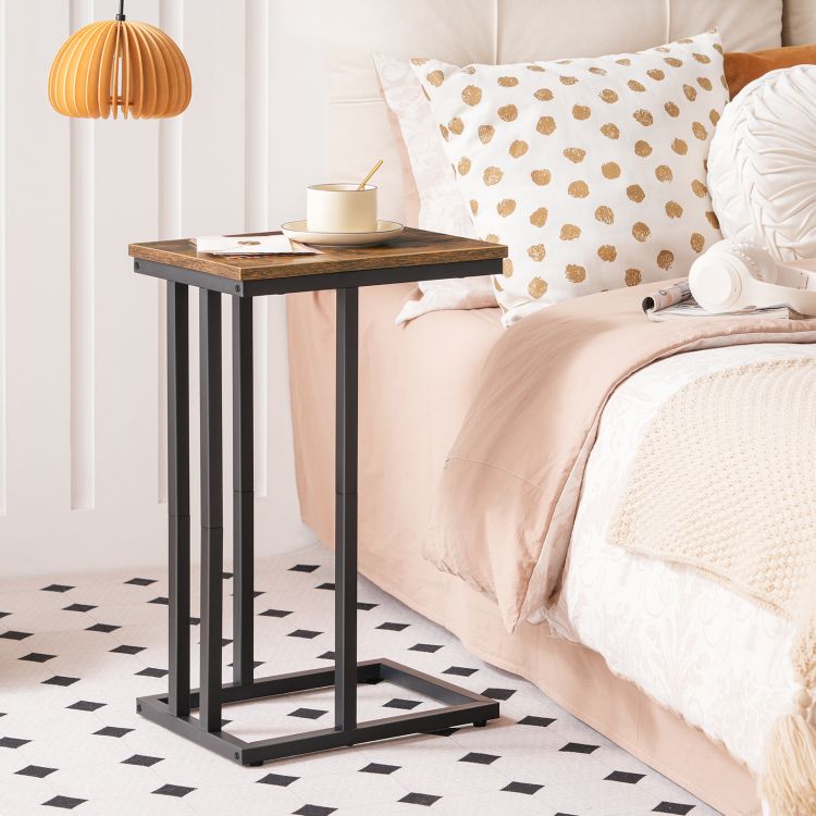 HOOBRO Side Table C Shaped, Sofa End Table, Laptop Coffee Snack Table, for Small Space, Living Room, Bedroom, Slim, Narrow, Tall, Wood Look Accent Furniture with Metal Frame