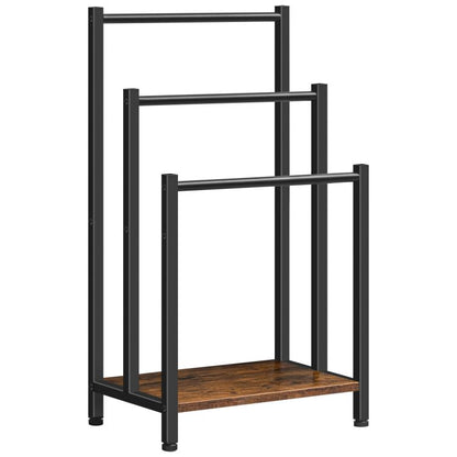 HOOBRO Freestanding Towel Rack, 3 Tier Metal, Blanket Ladder Holder for Bathroom, 16.9"L x 11"W x 31.9"H, Industrial Drying and Display Rack with Shelf