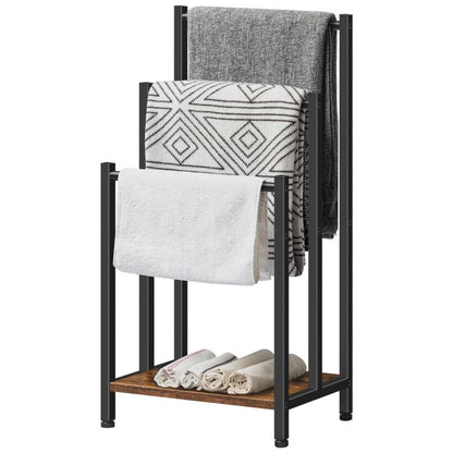 HOOBRO Freestanding Towel Rack, 3 Tier Metal, Blanket Ladder Holder for Bathroom, 16.9"L x 11"W x 31.9"H, Industrial Drying and Display Rack with Shelf