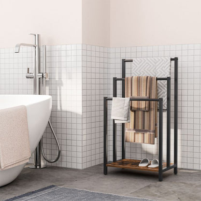 HOOBRO Freestanding Towel Rack, 3 Tier Metal, Blanket Ladder Holder for Bathroom, 16.9"L x 11"W x 31.9"H, Industrial Drying and Display Rack with Shelf