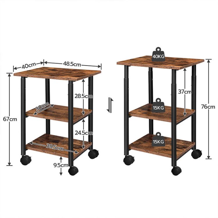 HOOBRO Printer Stand, 3-Tier Industrial Under Desk Printer Cart with Shelf, Mobile Heavy Duty Storage Rack on Wheels for Home, Office