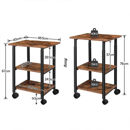 HOOBRO Printer Stand, 3-Tier Industrial Under Desk Printer Cart with Shelf, Mobile Heavy Duty Storage Rack on Wheels for Home, Office