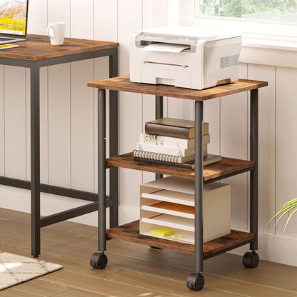 HOOBRO Printer Stand, 3-Tier Industrial Under Desk Printer Cart with Shelf, Mobile Heavy Duty Storage Rack on Wheels for Home, Office