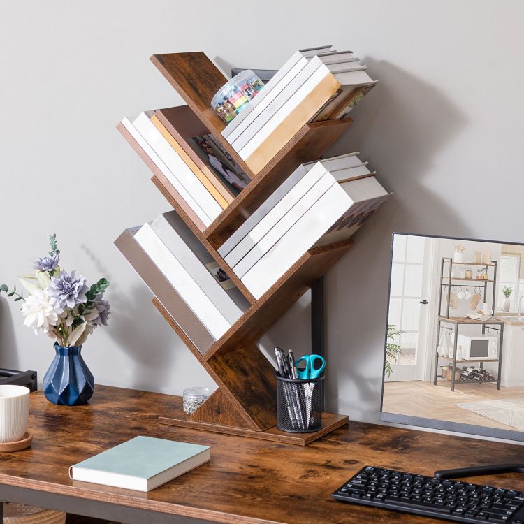 HOOBRO Tree Bookshelf, Tree Shaped Book Shelves, Floor Free Standing Desktop Bookshelf, Display Book Magazine CDs Rack