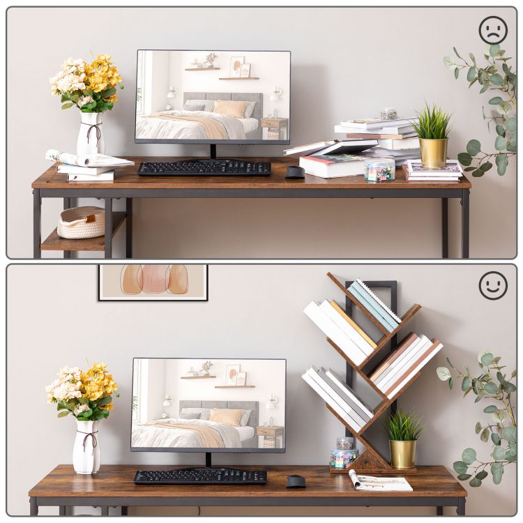 HOOBRO Tree Bookshelf, Tree Shaped Book Shelves, Floor Free Standing Desktop Bookshelf, Display Book Magazine CDs Rack