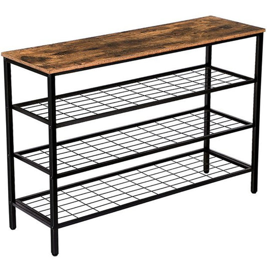 HOOBRO Shoe Rack, 4-Tier Shoe Shelf, Industrial Shoe Storage Organizer with 3 Metal Mesh Shelves, Ideal for Entryway, Hallway, Closet, Bedroom, Easy Assembly