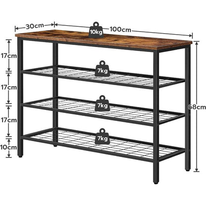 HOOBRO Shoe Rack, 4-Tier Shoe Shelf, Industrial Shoe Storage Organizer with 3 Metal Mesh Shelves, Ideal for Entryway, Hallway, Closet, Bedroom, Easy Assembly