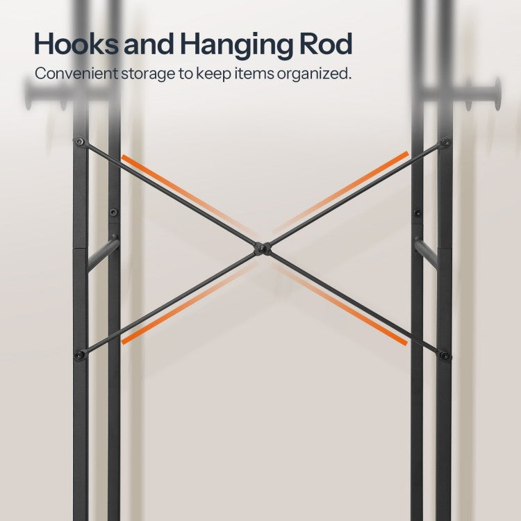 HOOBRO Coat Stand, Coat Rack Stand, Freestanding Coat Rack with 3 Shelves and 8 Hooks, Clothes Rack, Hall Tree for Bedroom, 40 x 28 x 181 cm, for Entryway, Industrial