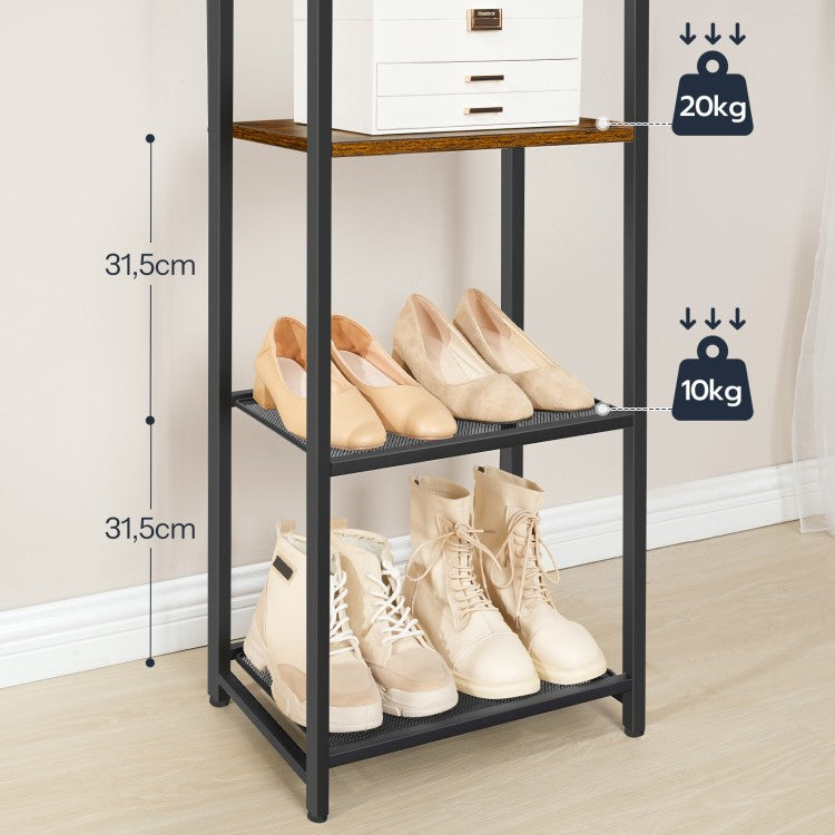 HOOBRO Coat Stand, Coat Rack Stand, Freestanding Coat Rack with 3 Shelves and 8 Hooks, Clothes Rack, Hall Tree for Bedroom, 40 x 28 x 181 cm, for Entryway, Industrial