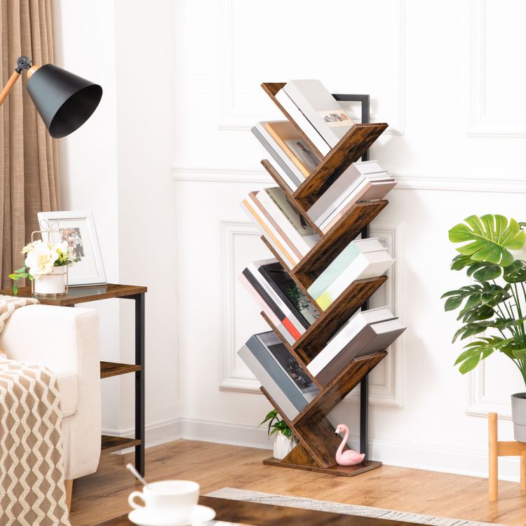 HOOBRO Tree Bookshelf Tall, 9-Tier Floor Standing Book Shelf, Tall Bookcase for CDs Albums, for Living Room
