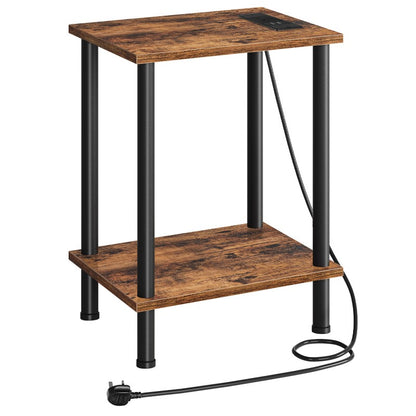 HOOBRO Side Table with Charging Station, Bedside Table with USB Ports and Outlet, End Table with 2-Layer Storage Shelves for Living Room, Bedroom, 38 x 28 x 55 cm