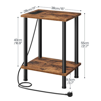 HOOBRO Side Table with Charging Station, Bedside Table with USB Ports and Outlet, End Table with 2-Layer Storage Shelves for Living Room, Bedroom, 38 x 28 x 55 cm