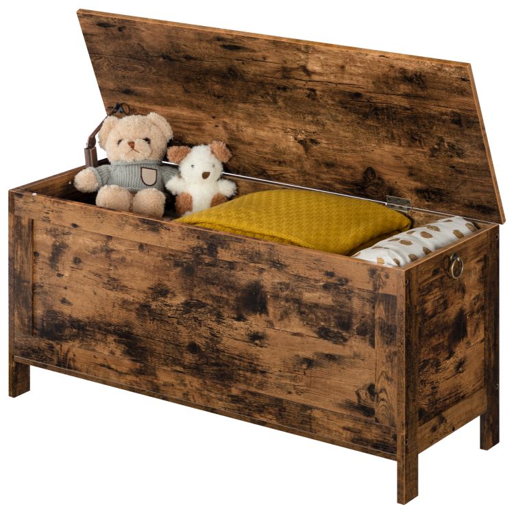 HOOBRO Wooden Storage Chest, Large Trunks Storage, Toy Chests with Lid, Blanket Box Organizer Unit, Bed End Storage Bench, 100 x 40 x 48 cm, for Entryway, Hallway, Bedroom