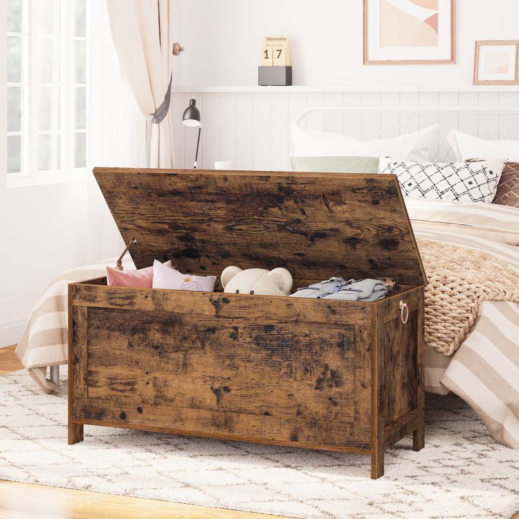 HOOBRO Wooden Storage Chest, Large Trunks Storage, Toy Chests with Lid, Blanket Box Organizer Unit, Bed End Storage Bench, 100 x 40 x 48 cm, for Entryway, Hallway, Bedroom
