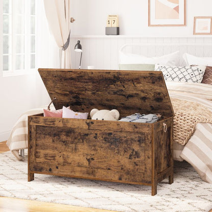 HOOBRO Wooden Storage Chest, Large Trunks Storage, Toy Chests with Lid, Blanket Box Organizer Unit, Bed End Storage Bench, 100 x 40 x 48 cm, for Entryway, Hallway, Bedroom