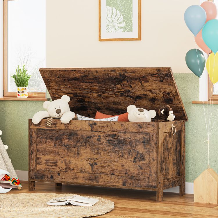 HOOBRO Wooden Storage Chest, Large Trunks Storage, Toy Chests with Lid, Blanket Box Organizer Unit, Bed End Storage Bench, 100 x 40 x 48 cm, for Entryway, Hallway, Bedroom