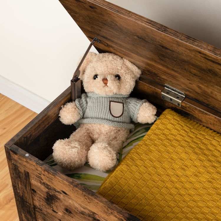 HOOBRO Wooden Storage Chest, Large Trunks Storage, Toy Chests with Lid, Blanket Box Organizer Unit, Bed End Storage Bench, 100 x 40 x 48 cm, for Entryway, Hallway, Bedroom