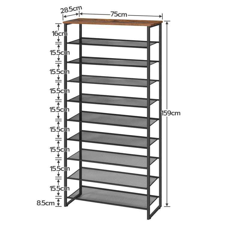 HOOBRO 10-Tier Shoe Rack, Large Capacity Shoe Organizer Shelf, Shoe Storage Unit for 27-36 Pairs of Shoes, for Entryway, Hallway, Closet, Dorm Room, Industrial