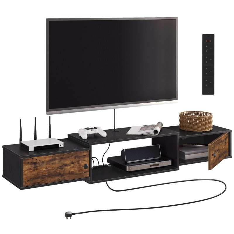 HOOBRO Floating TV Stand Cabinet, Modern Wall Mounted TV Cabinet with Power Outlet, Entertainment Media Console Shelf Cabinet for Under TV Storage, Living Room